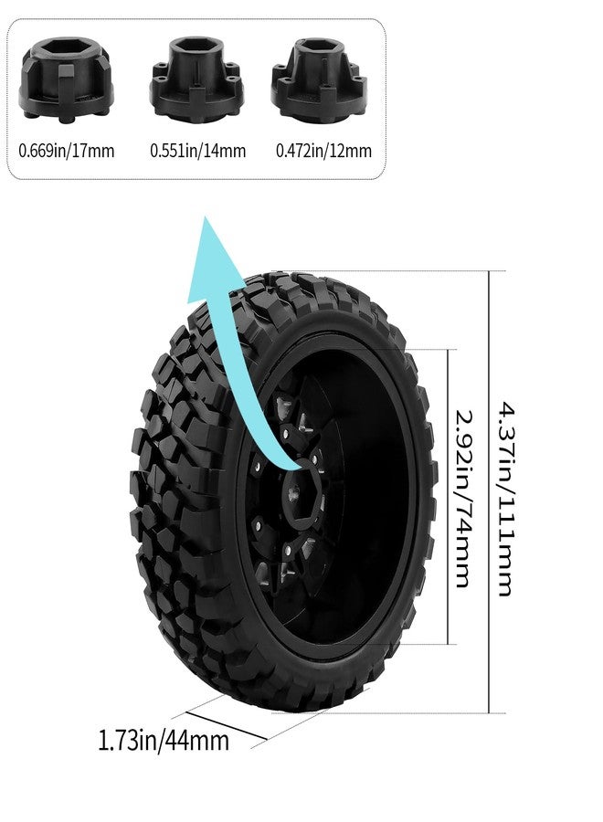 GIXCEL RC Truck Wheels and Tires Set, 12mm 14mm 17mm Hex Replaceable Tires for 1/10 RC Truck Slash 2WD 4x4 Arrma Senton Losi Redcat Upgrades, 4PC - Image 2